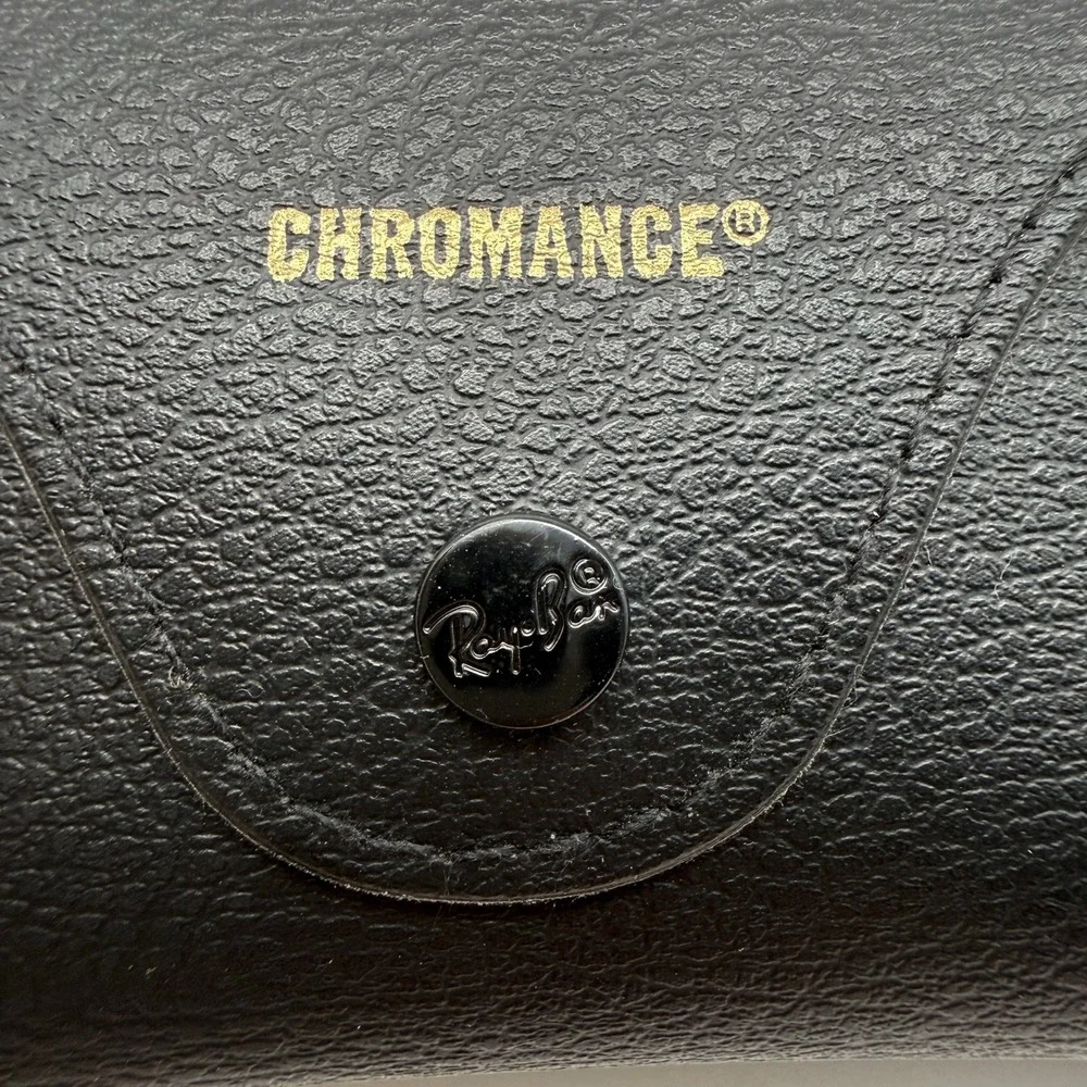 Ray-Ban Chromance Sunglasses Case Unisex Black Leather Snap With Cleaning Cloth